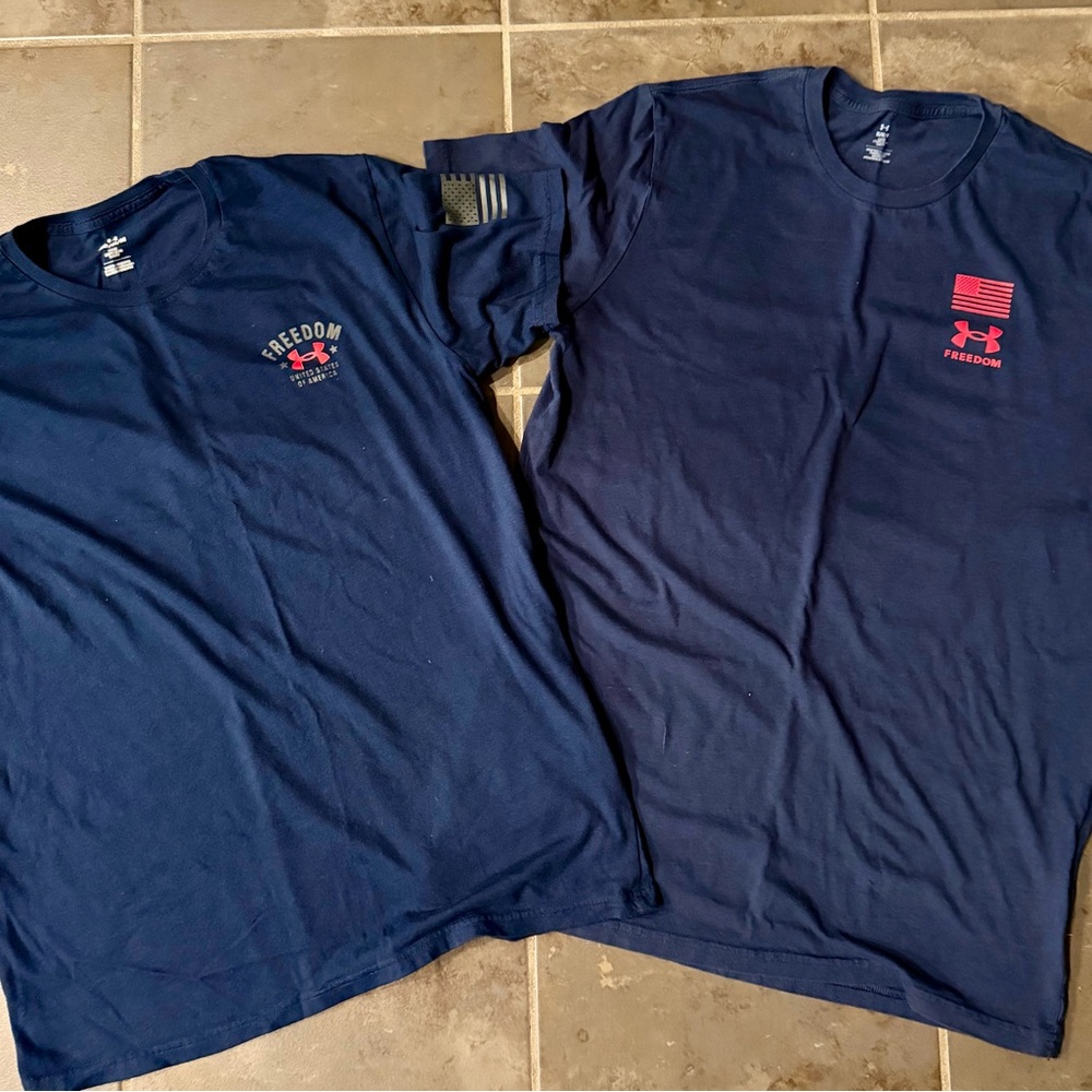 2 Shirts! Under Armour FREEDOM Tee Shirts Navy Mediums $70 Value